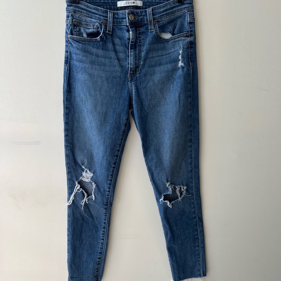 $185 Joe’s Jeans 29 Mid-rise Skinny Ankle Ripped Knee Raw Hem Distressed Logo - Picture 3 of 6